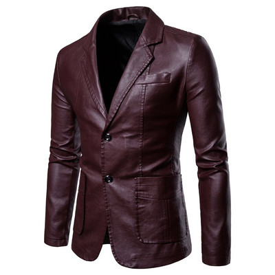 Δερμάτινο Blazer Man 2022 Άνοιξη Φθινόπωρο Μόδα Ανδρικό Δερμάτινο Σακάκι Φόρεμα Παλτό Ανδρικό Business Casual Pu Black Blazers Jacket