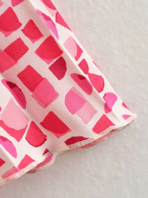 TRAF Fusta Plisata Roz Femei Imprimat Fuste Lungi Volantate pentru Femei 2023 Vara Fusta Midi cu Talie Inalta Femeie Fusta de Seara Fairycore