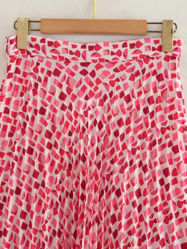 TRAF Fusta Plisata Roz Femei Imprimat Fuste Lungi Volantate pentru Femei 2023 Vara Fusta Midi cu Talie Inalta Femeie Fusta de Seara Fairycore