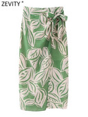 Zevity New Femei Vintage Imprimare Floral Lateral Papion Legat Split Sarong Fusta Midi Faldas Mujer Femei Chic Fermoar Fly Rochii QUN4064