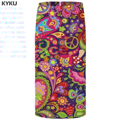 KYKU kvetinové sukne pre ženy, čierne farebné párty sukne, ležérne retro listové kvetinové 3D potlačené sukne, ceruzková vtipná dámska sukňa
