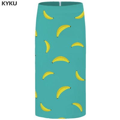 KYKU kvetinové sukne pre ženy, čierne farebné párty sukne, ležérne retro listové kvetinové 3D potlačené sukne, ceruzková vtipná dámska sukňa