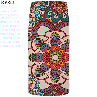 KYKU kvetinové sukne pre ženy, čierne farebné párty sukne, ležérne retro listové kvetinové 3D potlačené sukne, ceruzková vtipná dámska sukňa