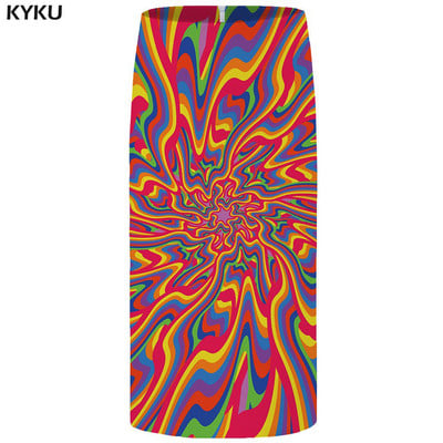KYKU kvetinové sukne pre ženy, čierne farebné párty sukne, ležérne retro listové kvetinové 3D potlačené sukne, ceruzková vtipná dámska sukňa