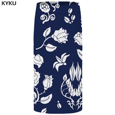 KYKU kvetinové sukne pre ženy, čierne farebné párty sukne, ležérne retro listové kvetinové 3D potlačené sukne, ceruzková vtipná dámska sukňa