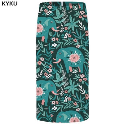 KYKU kvetinové sukne pre ženy, čierne farebné párty sukne, ležérne retro listové kvetinové 3D potlačené sukne, ceruzková vtipná dámska sukňa