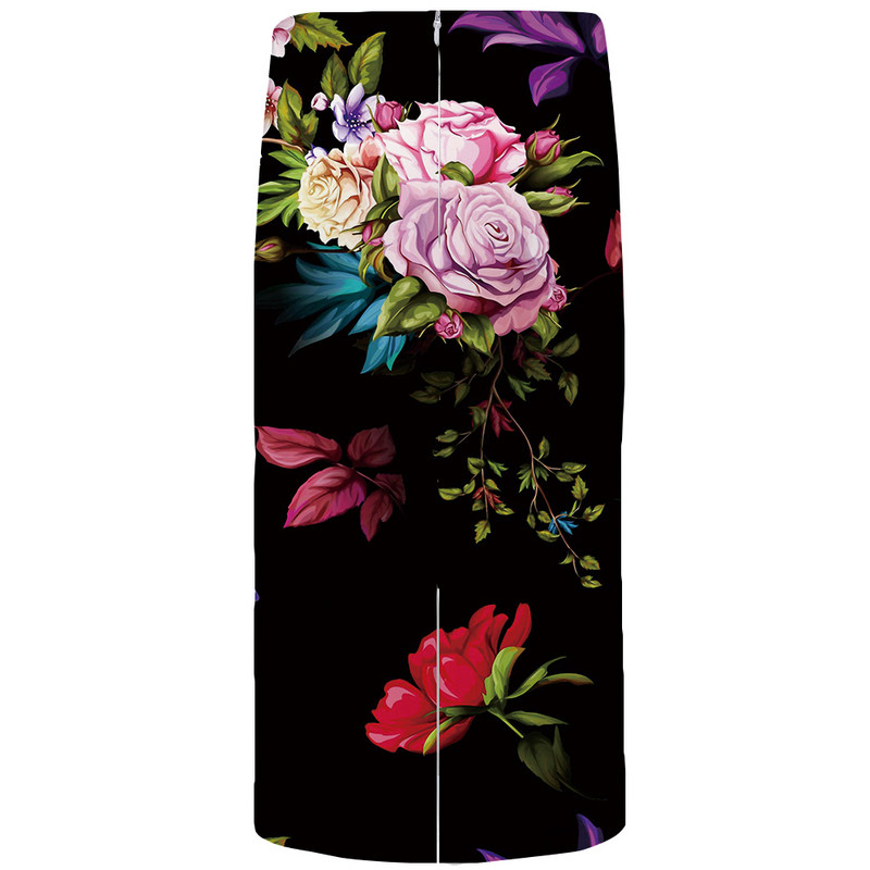 KYKU kvetinové sukne pre ženy, čierne farebné párty sukne, ležérne retro listové kvetinové 3D potlačené sukne, ceruzková vtipná dámska sukňa