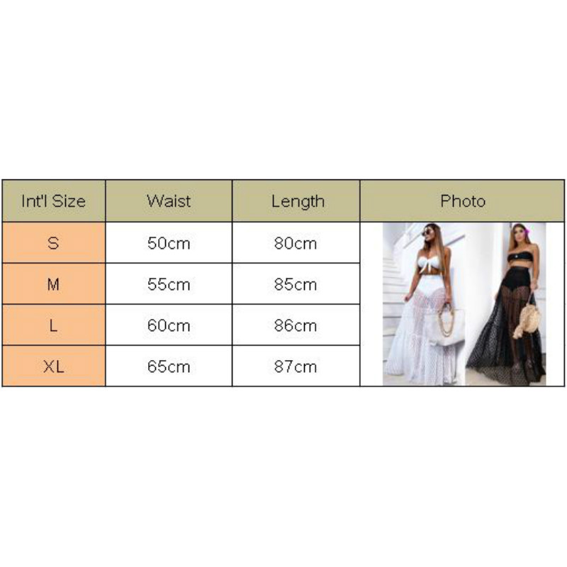 hirigin Fusta lungă din plasă transparentă pentru femei, cu talie înaltă, cu puncte, vară, vară, la plajă, frumoasă, transparentă