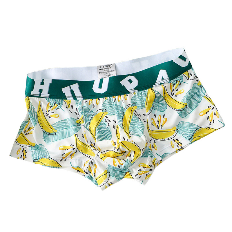 Lenjerie de corp din mătase de gheață imprimată sexy Boxer pentru bărbați Chiloți respirabili Chiloți cu talie joasă Boxeri pentru bărbați U Chiloți convex