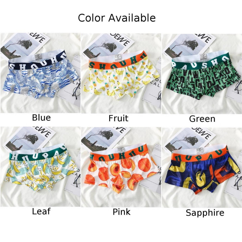 Lenjerie de corp din mătase de gheață imprimată sexy Boxer pentru bărbați Chiloți respirabili Chiloți cu talie joasă Boxeri pentru bărbați U Chiloți convex