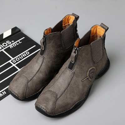 Cizme de iarnă pentru bărbați Cizme de zăpadă calde de pluș Cizme de piele pentru bărbați impermeabile din piele anti-alunecare Pantofi de iarnă pentru exterior Cizme de motocicletă