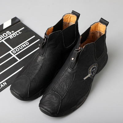 Cizme de iarnă pentru bărbați Cizme de zăpadă calde de pluș Cizme de piele pentru bărbați impermeabile din piele anti-alunecare Pantofi de iarnă pentru exterior Cizme de motocicletă