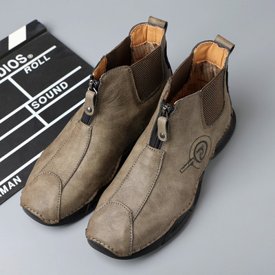 Cizme de iarnă pentru bărbați Cizme de zăpadă calde de pluș Cizme de piele pentru bărbați impermeabile din piele anti-alunecare Pantofi de iarnă pentru exterior Cizme de motocicletă