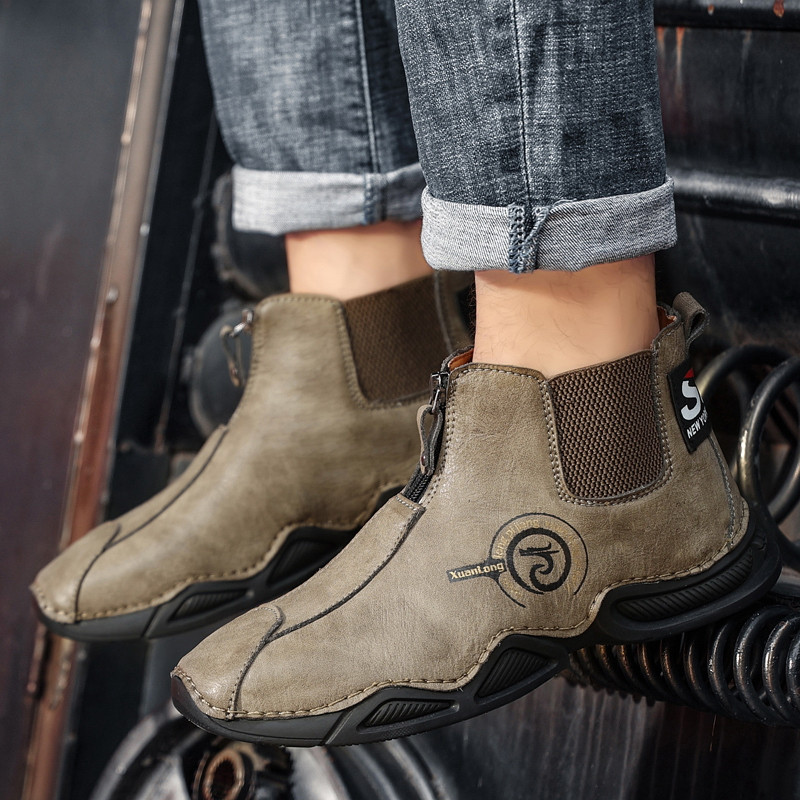 Cizme de iarnă pentru bărbați Cizme de zăpadă calde de pluș Cizme de piele pentru bărbați impermeabile din piele anti-alunecare Pantofi de iarnă pentru exterior Cizme de motocicletă