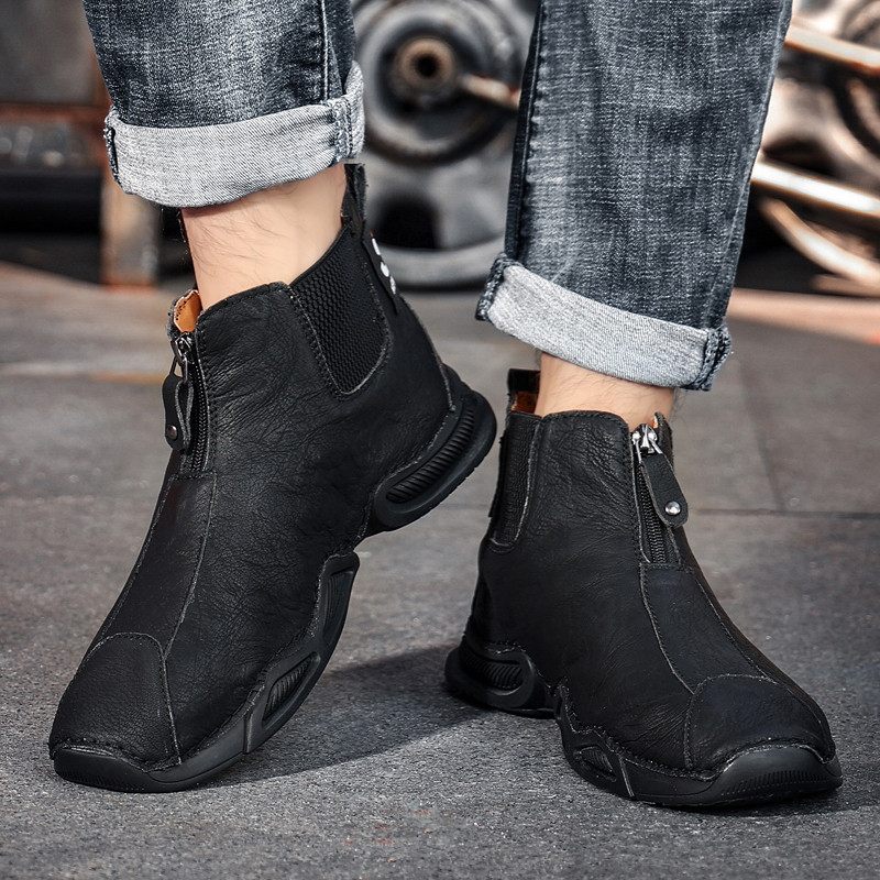 Cizme de iarnă pentru bărbați Cizme de zăpadă calde de pluș Cizme de piele pentru bărbați impermeabile din piele anti-alunecare Pantofi de iarnă pentru exterior Cizme de motocicletă
