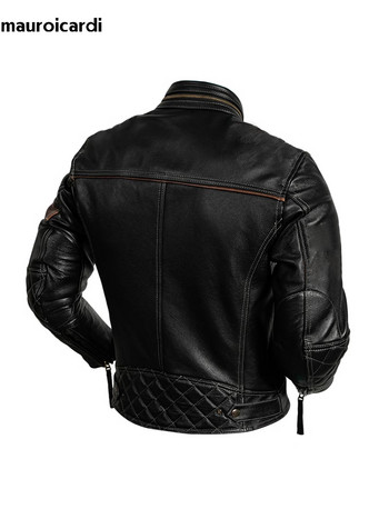 Mauroicardi Пролет Есен Cool Black Faux Leather Racer Motorcycle Jacket Men Zip Up Luxury Designer Emo Clothes 2023