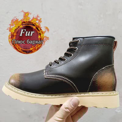 Zimné klasické módne pánske kožené členkové topánky motocyklové kožušinové plyšové teplé snehové topánky vysoko kvalitné pánske ležérne outdoorové pracovné topánky