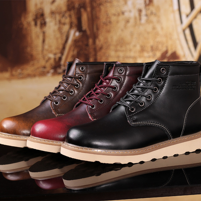 Zimné klasické módne pánske kožené členkové topánky motocyklové kožušinové plyšové teplé snehové topánky vysoko kvalitné pánske ležérne outdoorové pracovné topánky