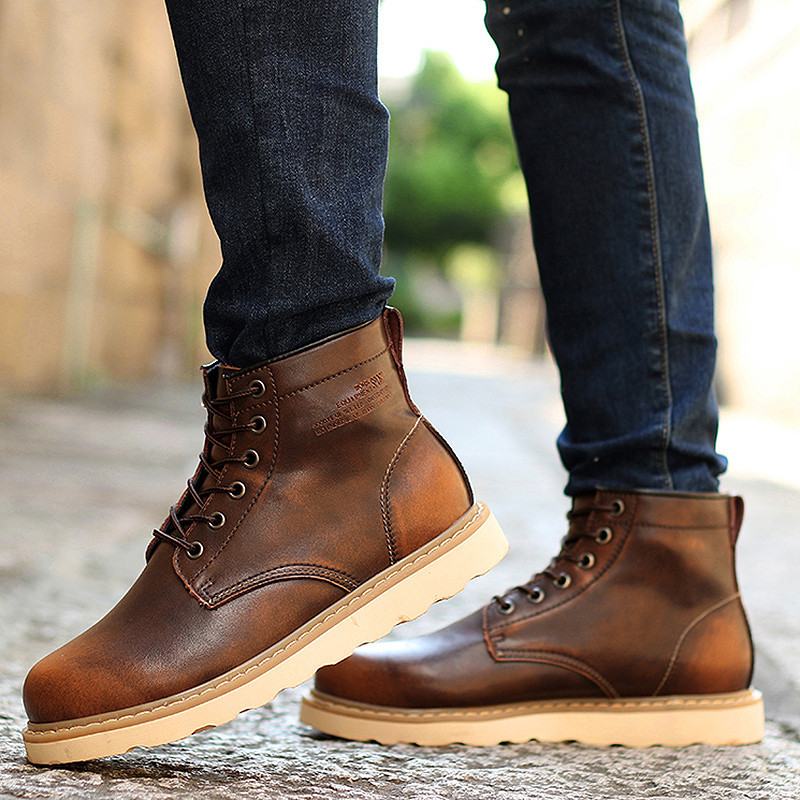Zimné klasické módne pánske kožené členkové topánky motocyklové kožušinové plyšové teplé snehové topánky vysoko kvalitné pánske ležérne outdoorové pracovné topánky