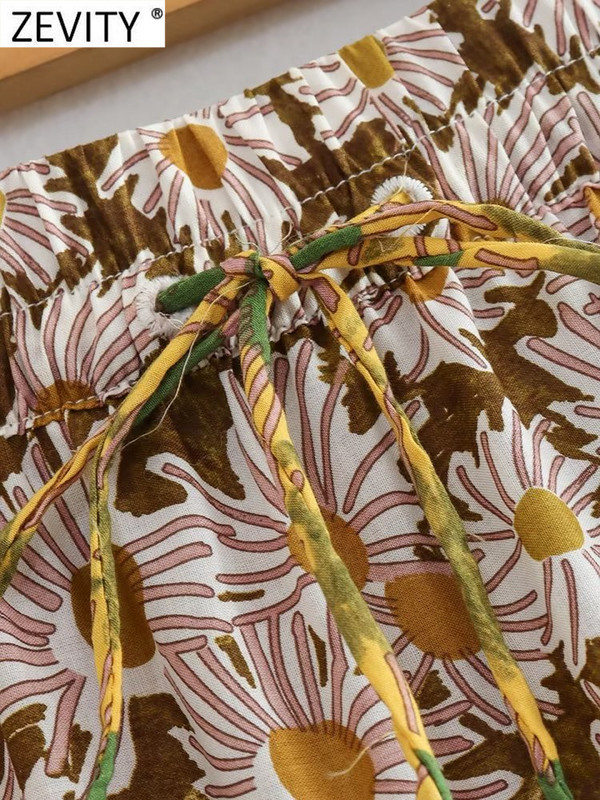 ZEVITY Ženska modna midi suknja s patchwork printom cvijeća s volanima A kroja Ženska suknja s leptir mašnom s elastičnim strukom Vestidos Mujer QUN4507