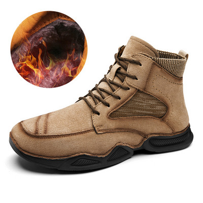 Cizme de iarnă pentru bărbați Blană caldă Cizme de zăpadă pentru bărbați din  Mocasini de pluș lucrați manual Pantofi noi Cizme de motocicletă pentru bărbați în aer liber