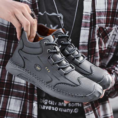 Cizme casual din piele pentru bărbați Cizme de iarnă de înaltă calitate pentru exterior, realizate manual, pantofi casual Cizme de motocicletă Cizme de zăpadă anti-alunecare pentru bărbați