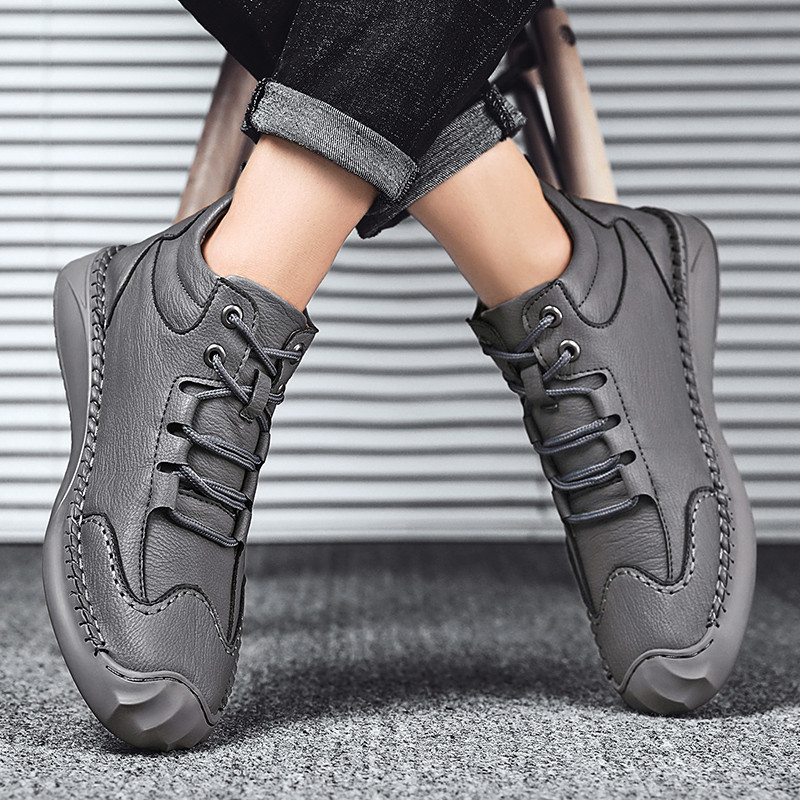 Pánske ležérne kožené čižmy, zimné členkové čižmy, vysoko kvalitné ručne vyrobené outdoorové topánky na voľný čas, motocyklové čižmy, pánske protišmykové snehové čižmy