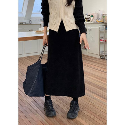 Κοτλέ φούστες Midi Γυναικείες Casual Solid Κομψό Harajuku Lovely Females College Ζεστή σε γραμμή Α ελαστική ψηλή μέση Κορεάτικη μόδα