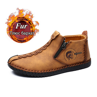 Cizme de iarnă pentru bărbați, confortabile, groase, de pluș, calde, pentru bărbați, cizme de zăpadă, în aer liber, din piele despicată, de toamnă, pentru bărbați, cizme calde, pantofi 48