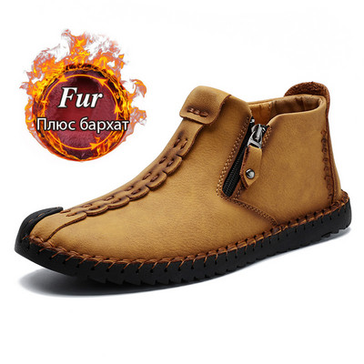 Cizme de iarnă pentru bărbați, confortabile, groase, de pluș, calde, pentru bărbați, cizme de zăpadă, în aer liber, din piele despicată, de toamnă, pentru bărbați, cizme calde, pantofi 48