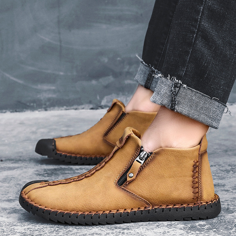 Cizme de iarnă pentru bărbați, confortabile, groase, de pluș, calde, pentru bărbați, cizme de zăpadă, în aer liber, din piele despicată, de toamnă, pentru bărbați, cizme calde, pantofi 48