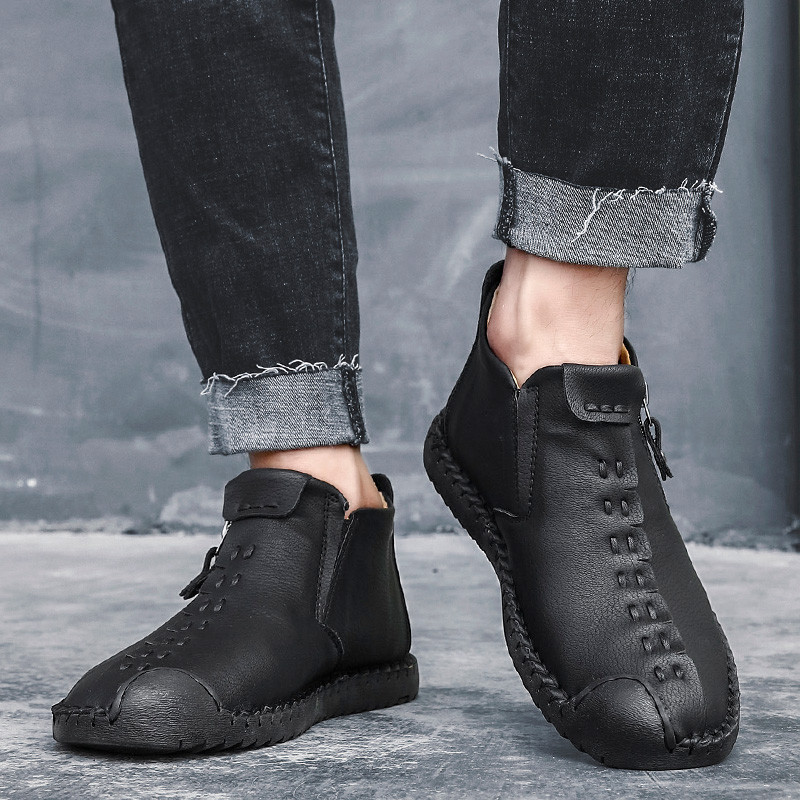 Cizme de iarnă pentru bărbați, confortabile, groase, de pluș, calde, pentru bărbați, cizme de zăpadă, în aer liber, din piele despicată, de toamnă, pentru bărbați, cizme calde, pantofi 48