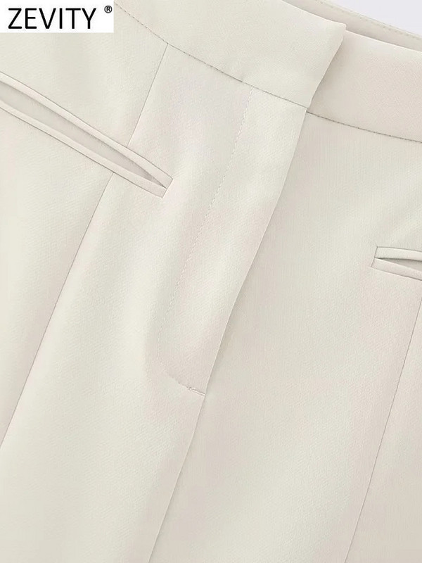 Zevity Ženska modna jednobojna ravna midi suknja s džepovima s prednjim rascjepom Faldas Mujer Ženski šik Vestidos s patentnim zatvaračem QUN5037