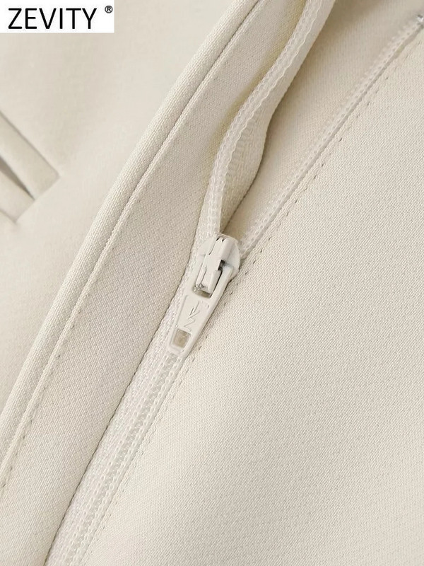 Zevity Ženska modna jednobojna ravna midi suknja s džepovima s prednjim rascjepom Faldas Mujer Ženski šik Vestidos s patentnim zatvaračem QUN5037