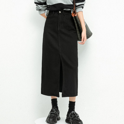 Μαύρες τζιν μίντι φούστες Γυναικείες με μασίφ σκίσιμο Κορεάτικη μόδα Casual με όλα ταίρι ανοιξιάτικη ψηλόμεση Faldas Mujer Sexy College Streetwear