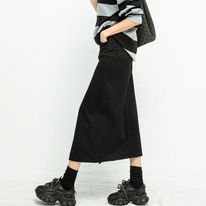 Μαύρες τζιν μίντι φούστες Γυναικείες με μασίφ σκίσιμο Κορεάτικη μόδα Casual με όλα ταίρι ανοιξιάτικη ψηλόμεση Faldas Mujer Sexy College Streetwear