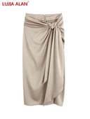 Dámske letné saténové sarongové sukne s bočným rozparkom a vysokým pásom, voľné midi oblečenie, LUJIA ALAN P2826