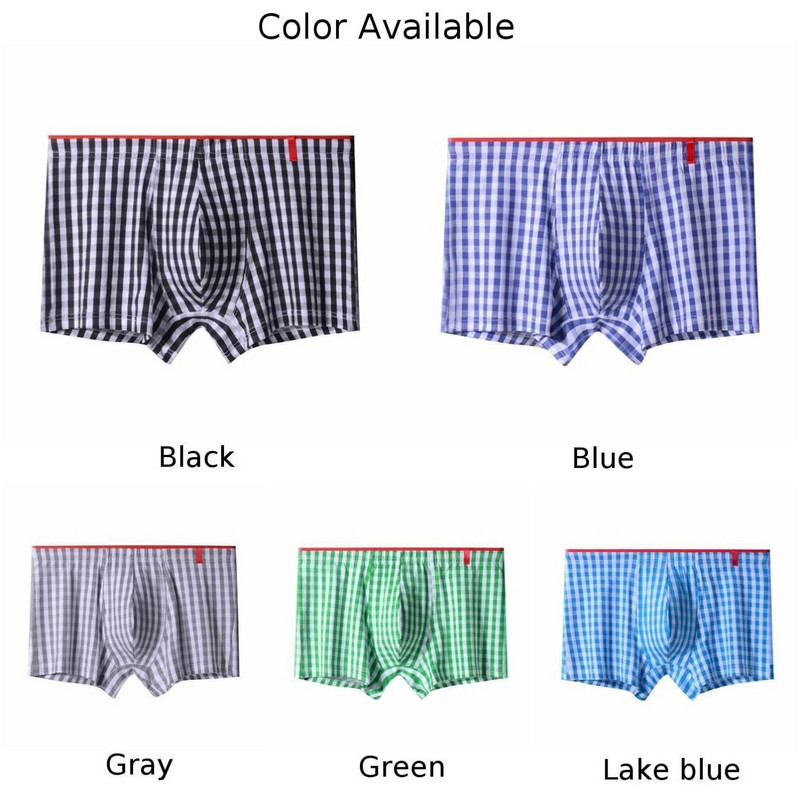 Slip boxer din bumbac Lenjerie de corp respirabilă pentru bărbați Pantaloni scurți confortabili pentru acasă Chiloți cu grilă Boxer moale Chiloți elastici pentru bărbați