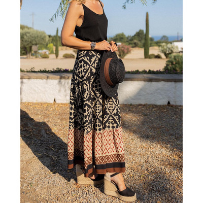 Foridol Geometric Print Vintage Maxi Καλοκαιρινή Φούστα Μέση Ελαστική Μακριά Casual Γυναικεία Faldas Mujer Spring Boho Beach Φούστα