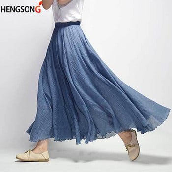 14 Χρώματα Λινό Maxi Φούστα Πλισέ Vintage Boho Maxi Long Casual βαμβακερή φούστα παραλίας Empire A-Line Γυναικεία ρούχα