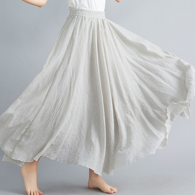 Fusta maxi din in 14 culori plisate Vintage Boho Maxi Fusta lungă casual din bumbac de plajă Fusta Imperiu A-Line de in Îmbrăcăminte pentru femei