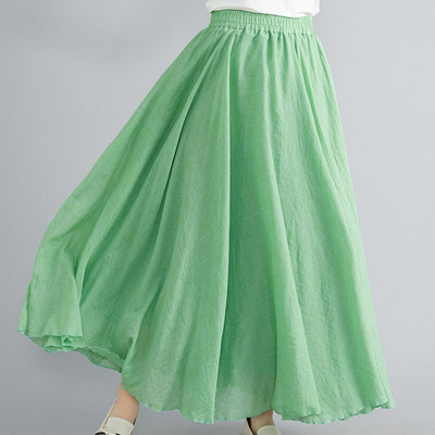 Fusta maxi din in 14 culori plisate Vintage Boho Maxi Fusta lungă casual din bumbac de plajă Fusta Imperiu A-Line de in Îmbrăcăminte pentru femei