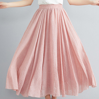 Fusta maxi din in 14 culori plisate Vintage Boho Maxi Fusta lungă casual din bumbac de plajă Fusta Imperiu A-Line de in Îmbrăcăminte pentru femei