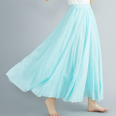 Fusta maxi din in 14 culori plisate Vintage Boho Maxi Fusta lungă casual din bumbac de plajă Fusta Imperiu A-Line de in Îmbrăcăminte pentru femei