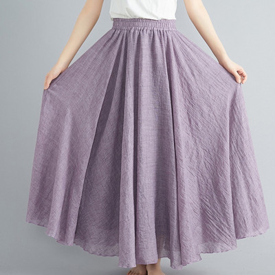 Fusta maxi din in 14 culori plisate Vintage Boho Maxi Fusta lungă casual din bumbac de plajă Fusta Imperiu A-Line de in Îmbrăcăminte pentru femei