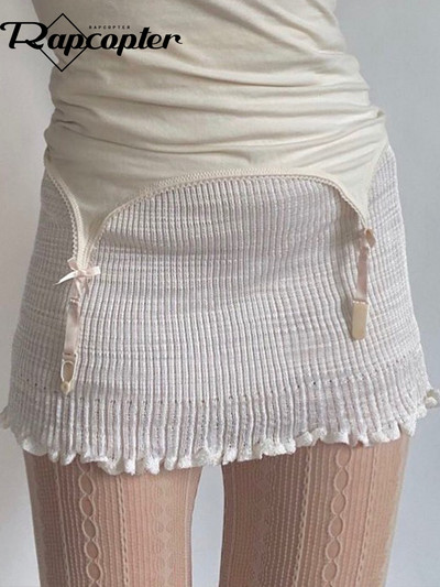 Rapcopter y2k fehér kötött mini szoknyák balettcore aranyos karcsú szabás vékony harajuku koreai elegáns esztétikus ceruza szoknya ünnepi ruha