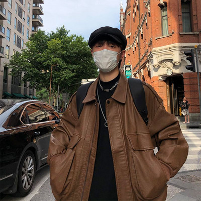 Ανδρικό δερμάτινο μπουφάν Μαύρο μαλακό συνθετικό δερμάτινο μπουφάν μοτοσικλέτας ποδήλατο Fashion δερμάτινο μπουφάν Ανδρικό μπουφάν τσέπη