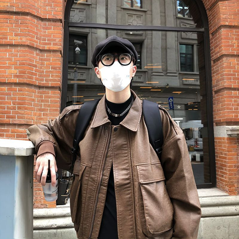 Ανδρικό δερμάτινο μπουφάν Μαύρο μαλακό συνθετικό δερμάτινο μπουφάν μοτοσικλέτας ποδήλατο Fashion δερμάτινο μπουφάν Ανδρικό μπουφάν τσέπη