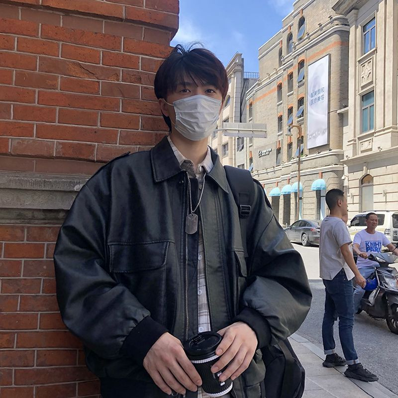 Ανδρικό δερμάτινο μπουφάν Μαύρο μαλακό συνθετικό δερμάτινο μπουφάν μοτοσικλέτας ποδήλατο Fashion δερμάτινο μπουφάν Ανδρικό μπουφάν τσέπη