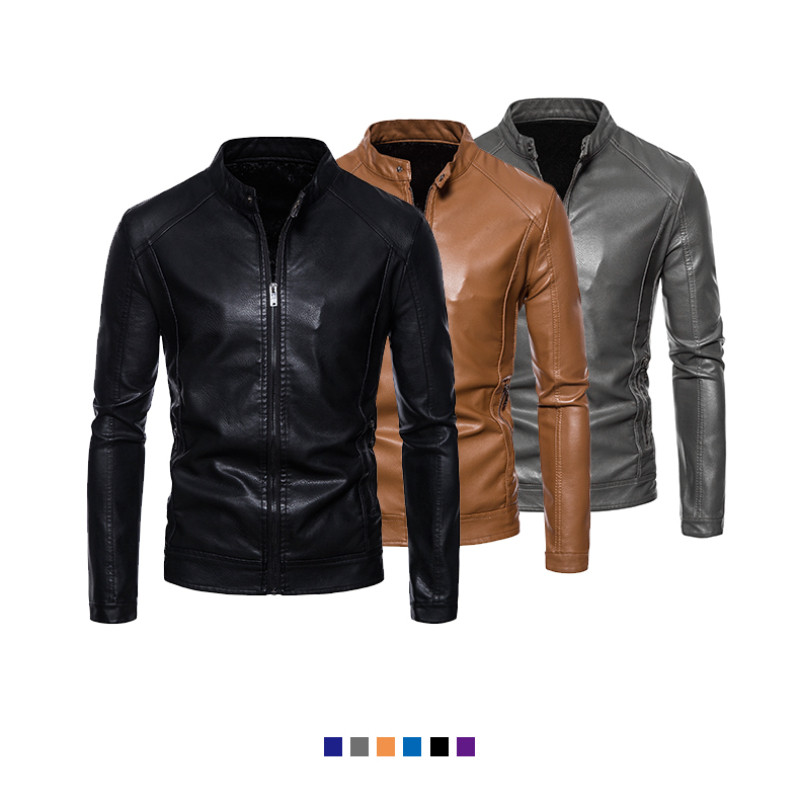 Jachetă din piele pentru bărbați, la modă 2023, slim fit, cu guler în picioare, jachetă din PU, jachete cu fermoar, pentru bărbați, toamnă și iarnă.